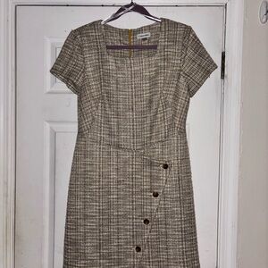 Calvin Klein Cream Sheath Midi Dress Scoop Neck Short Sleeve